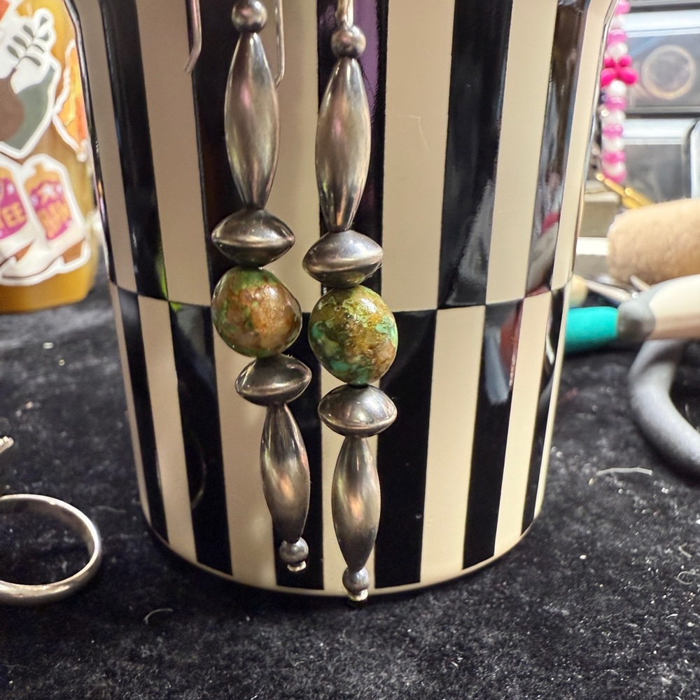 Elegant Silver and Green Beaded Earrings